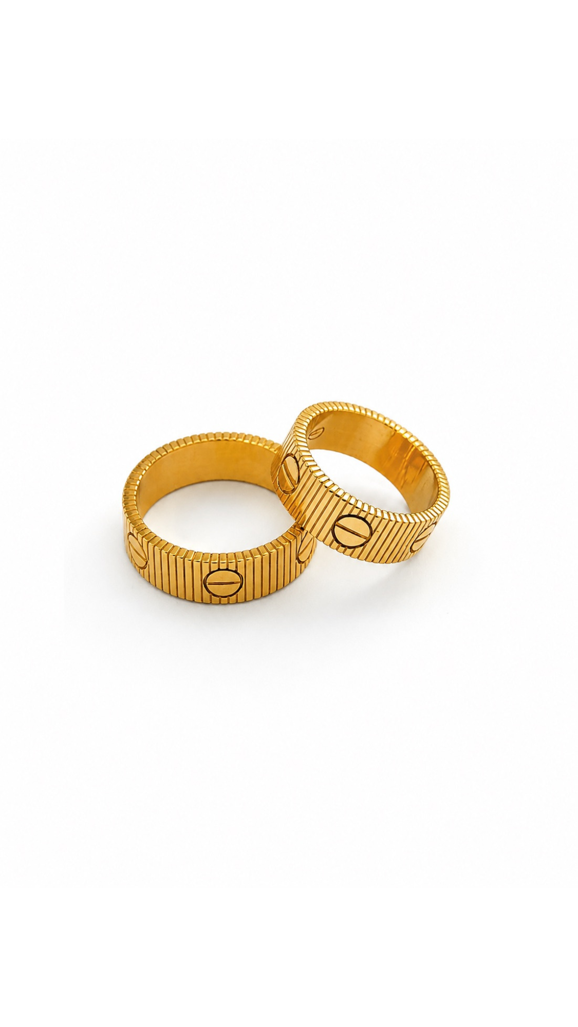 18k Gold Custom Couple Rings With Ribbed Screw Motif