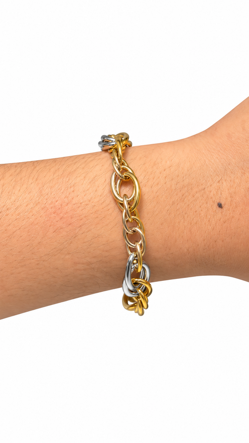 Round Link Bracelet Two-Tone - Size 8 to Size 8.5