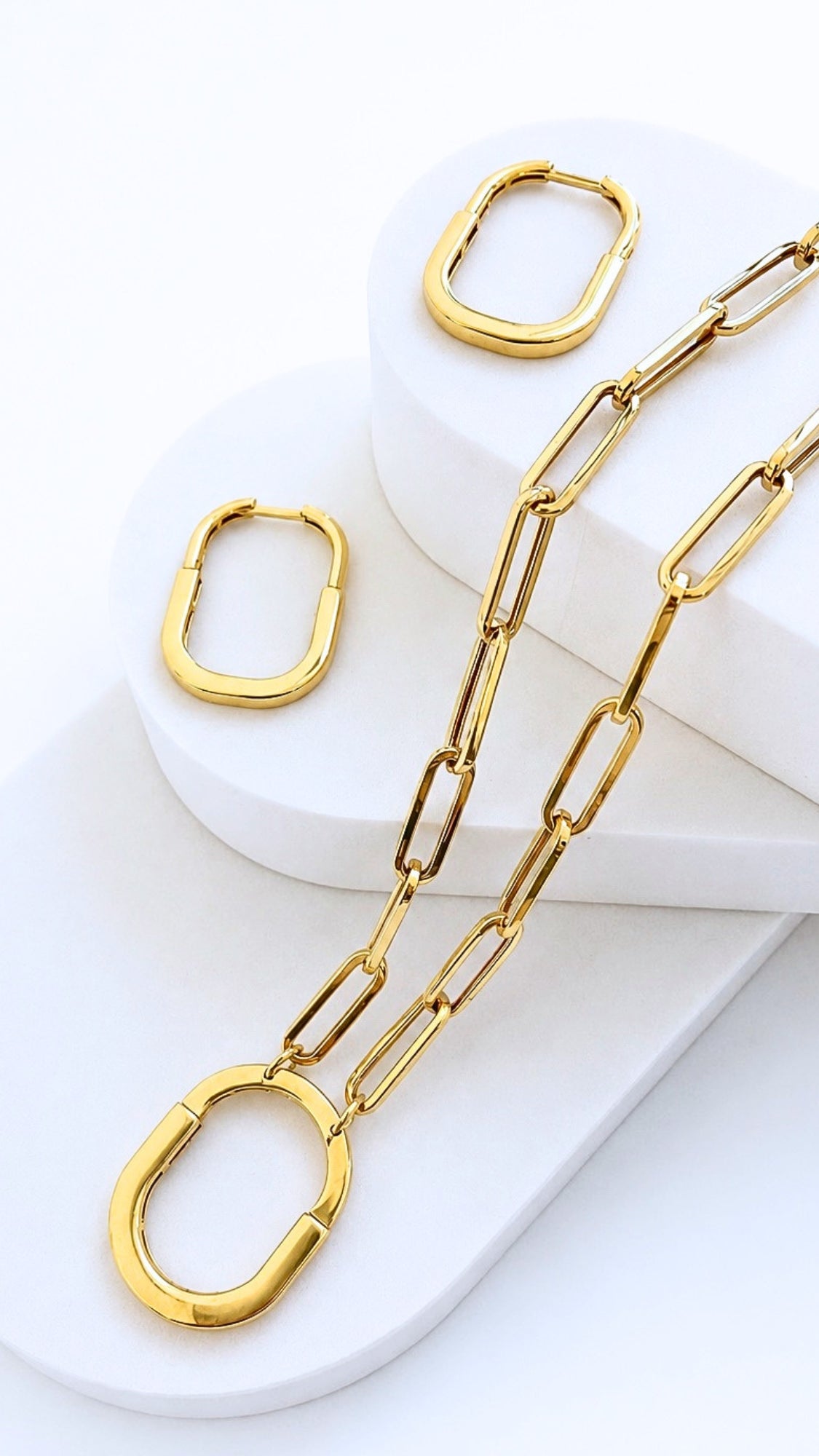 T-Lock Earrings and Necklace with Pendant S18 Set Two Tone