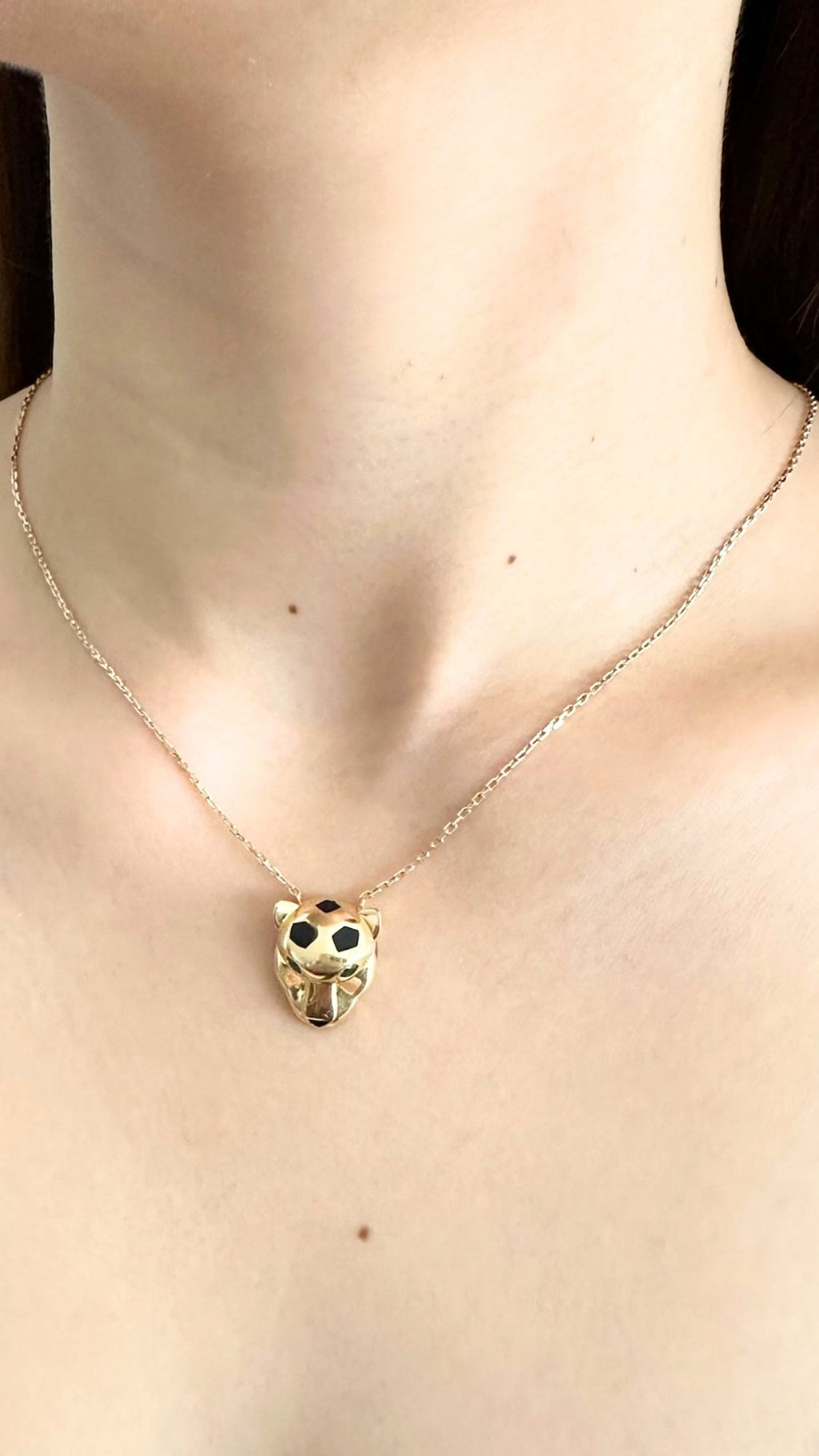 Panther Head With Black Enamel Design Necklace - Size 18