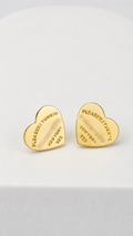 925 Sterling Silver - Flat Heart Stud Earrings - Non-Studded Yellow Gold-Plated