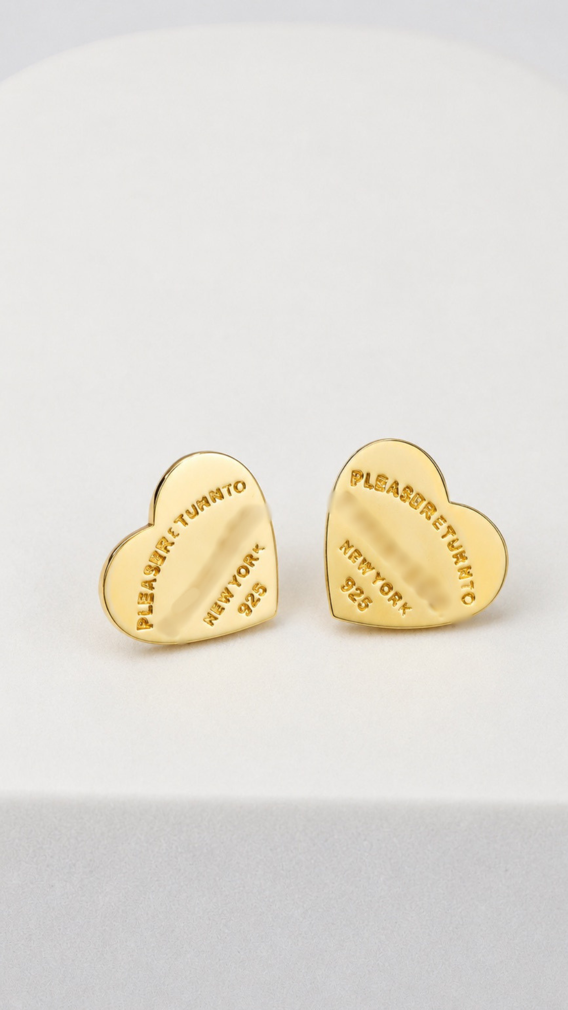 925 Sterling Silver - Flat Heart Stud Earrings - Non-Studded Yellow Gold-Plated