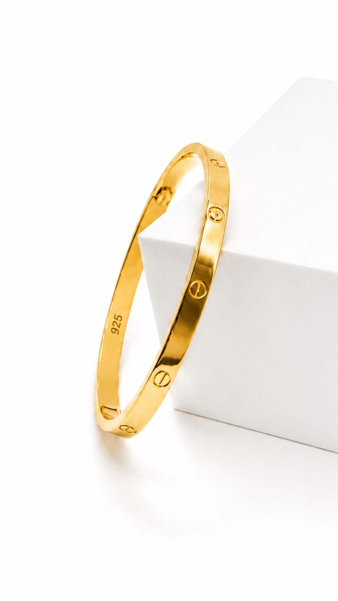 925 Sterling Silver - Oval With Hole Bangle - Non-Studded Yellow Gold-Plated