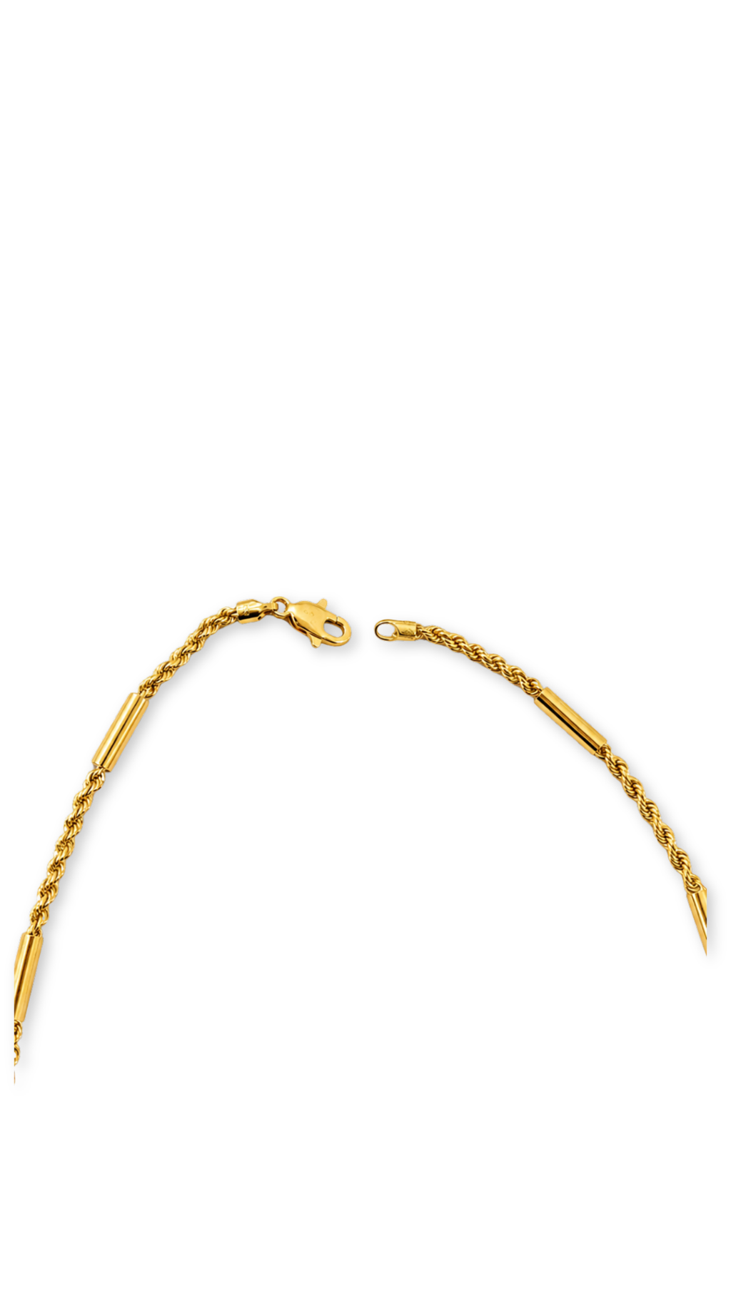 18K Yellow Gold Rope Chain Necklace with Cylindrical Bar Links - Size 20
