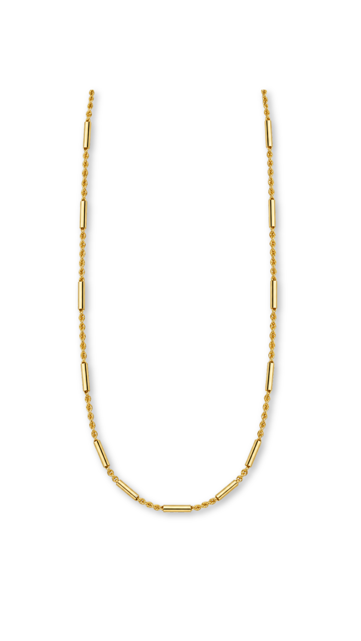 18K Yellow Gold Rope Chain Necklace with Cylindrical Bar Links - Size 20