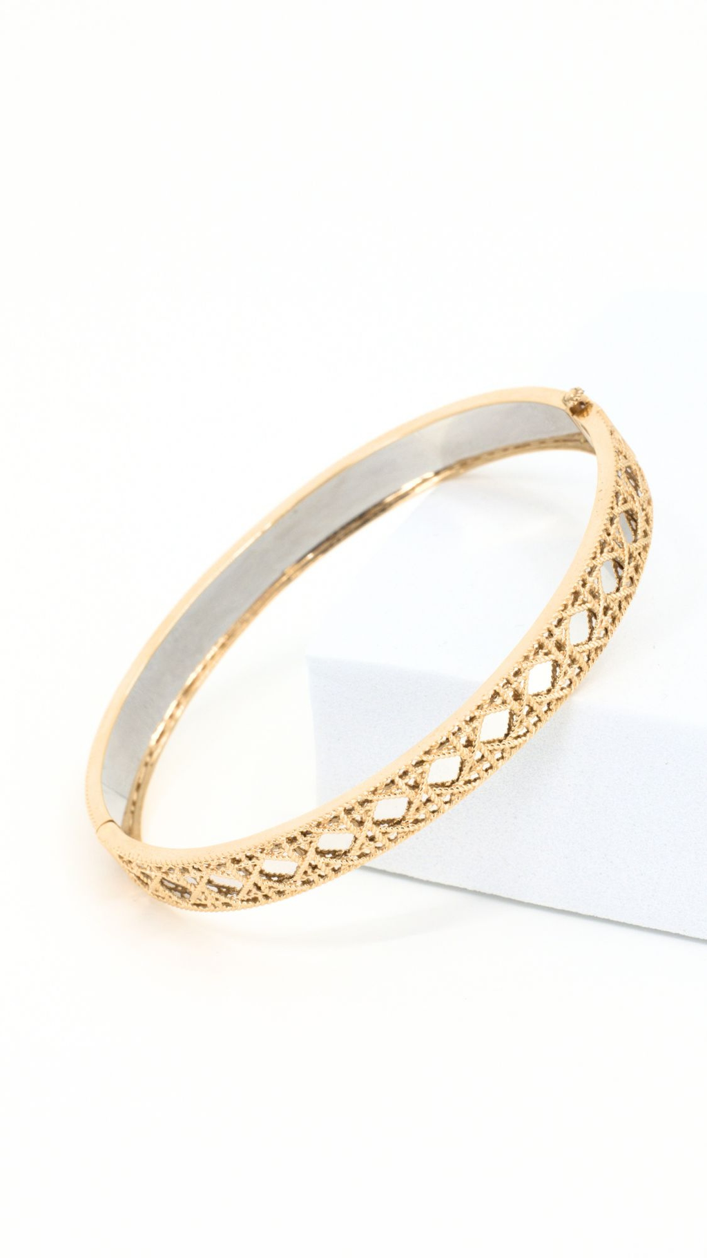 Gold Mesh Bangle With White Gold Base Slim - Size 18