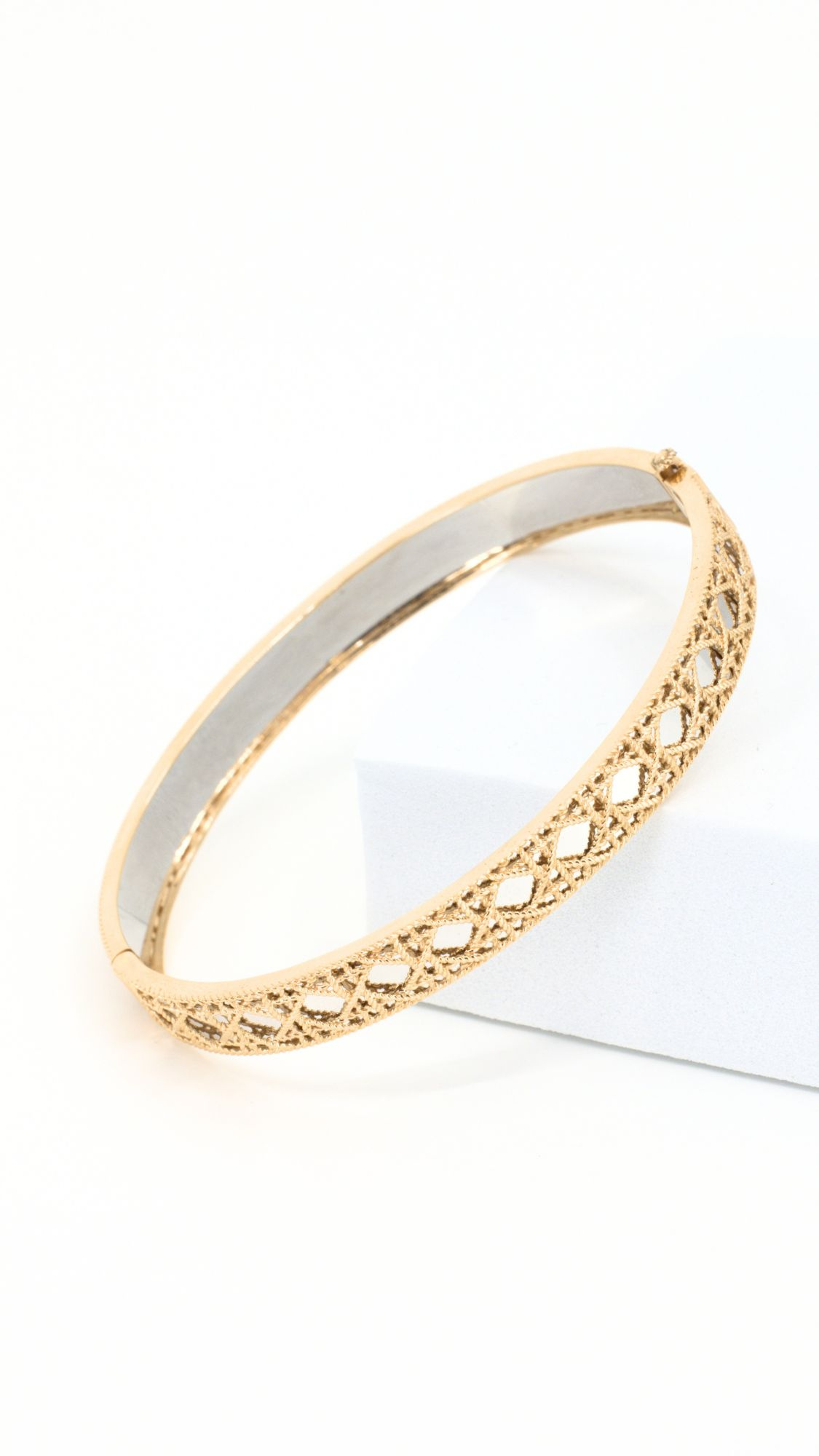 Gold Mesh Bangle With White Gold Base Slim 17"