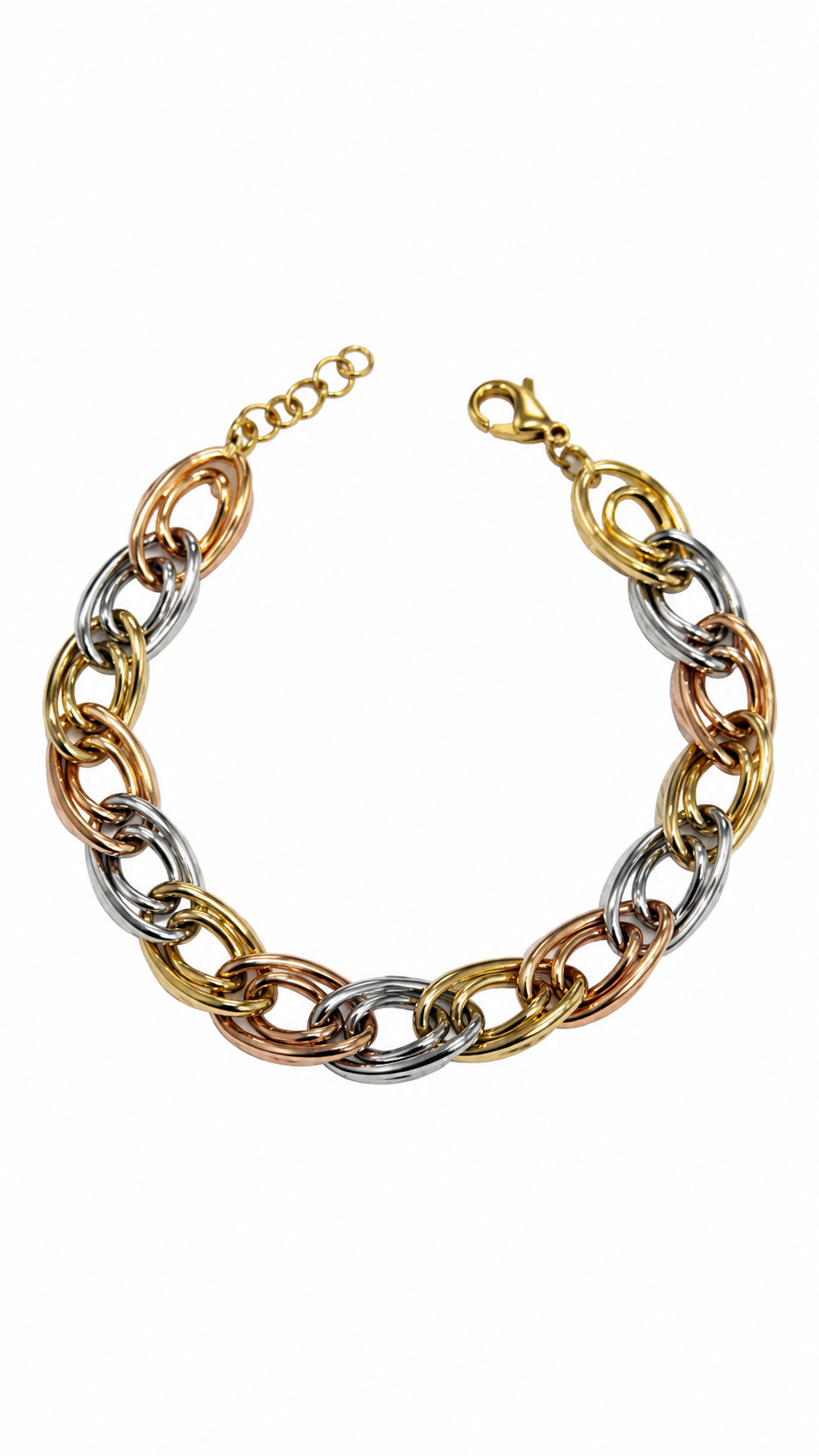 Double Oval Link Bracelet Tricolor - Size 7.5 to Size 8 (Adjustable)