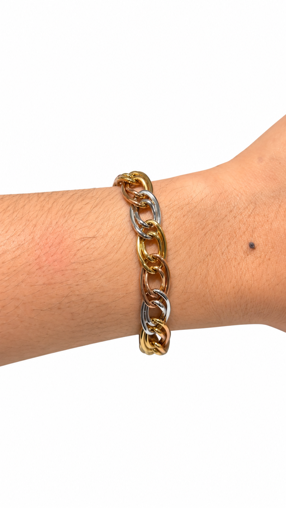 Double Oval Link Bracelet Tricolor - Size 7.5 to Size 8 (Adjustable)