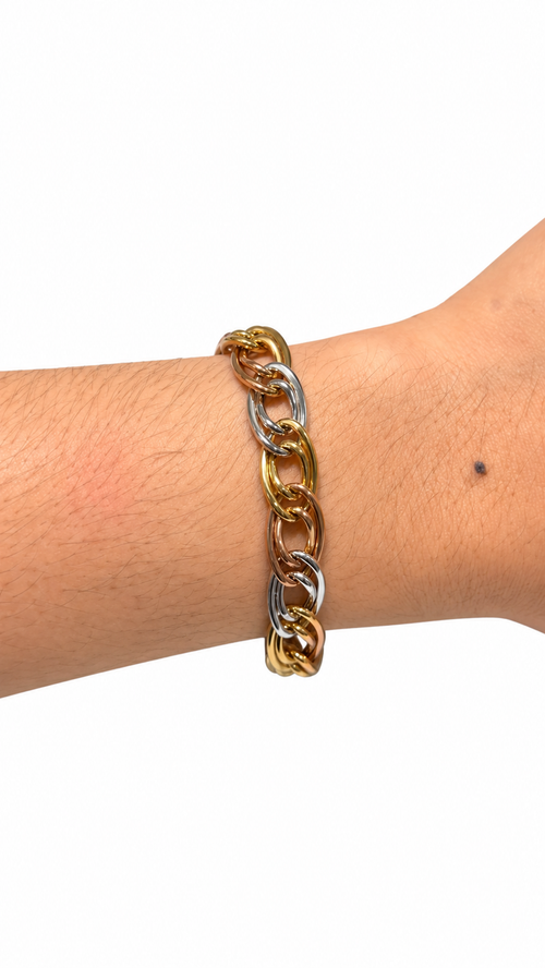 Double Oval Link Bracelet Tricolor - Size 7.5 to Size 8 (Adjustable)