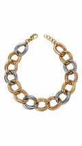 Double Round Link Bracelet Tricolor - Size 8 to Size 8.75 (Adjustable)