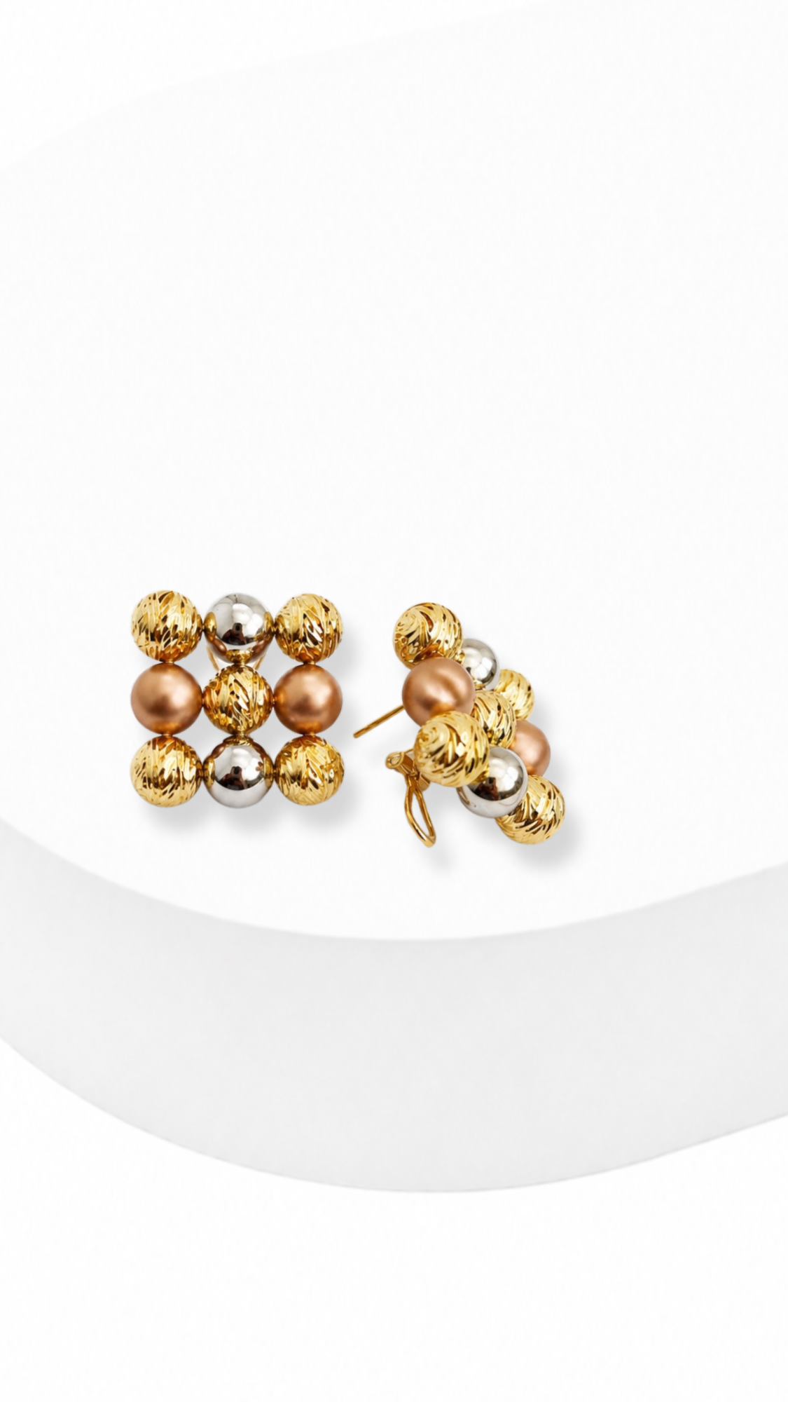 Beads Square Cluster Clip-Type Earrings Tri Color
