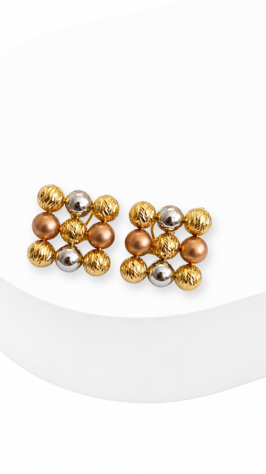 Beads Square Cluster Clip-Type Earrings Tri Color