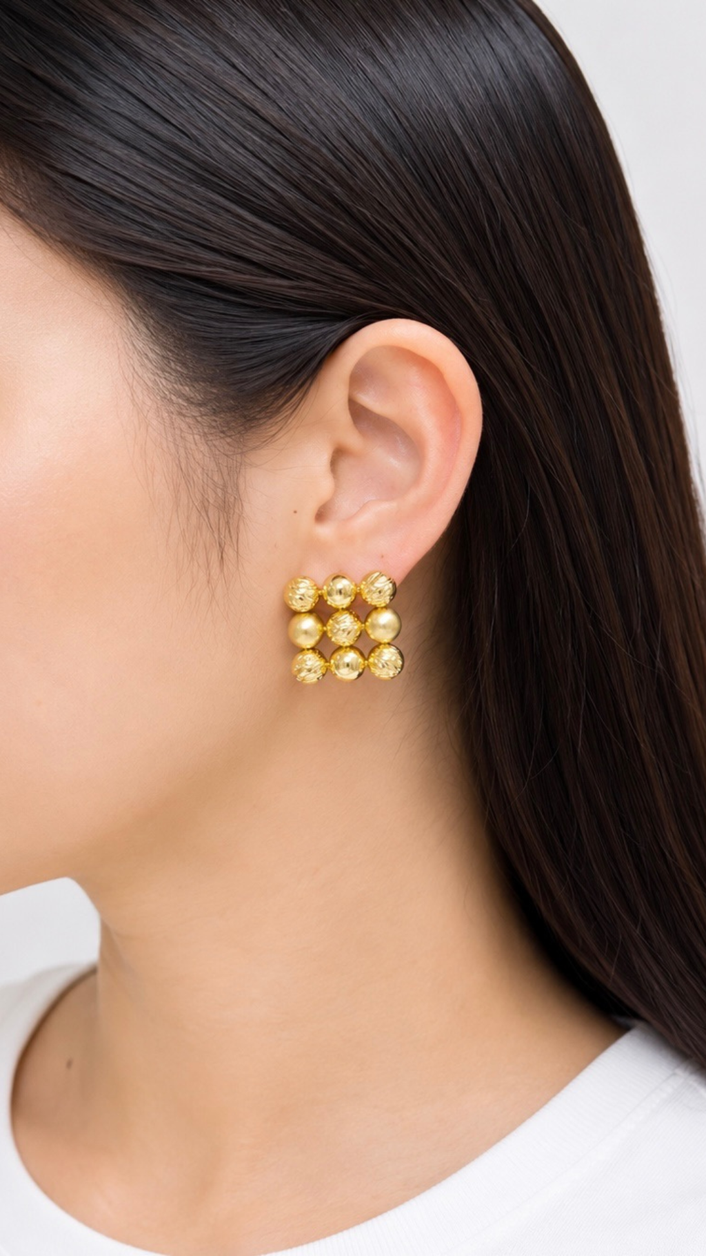 Beads Square Cluster Clip-Type Earrings