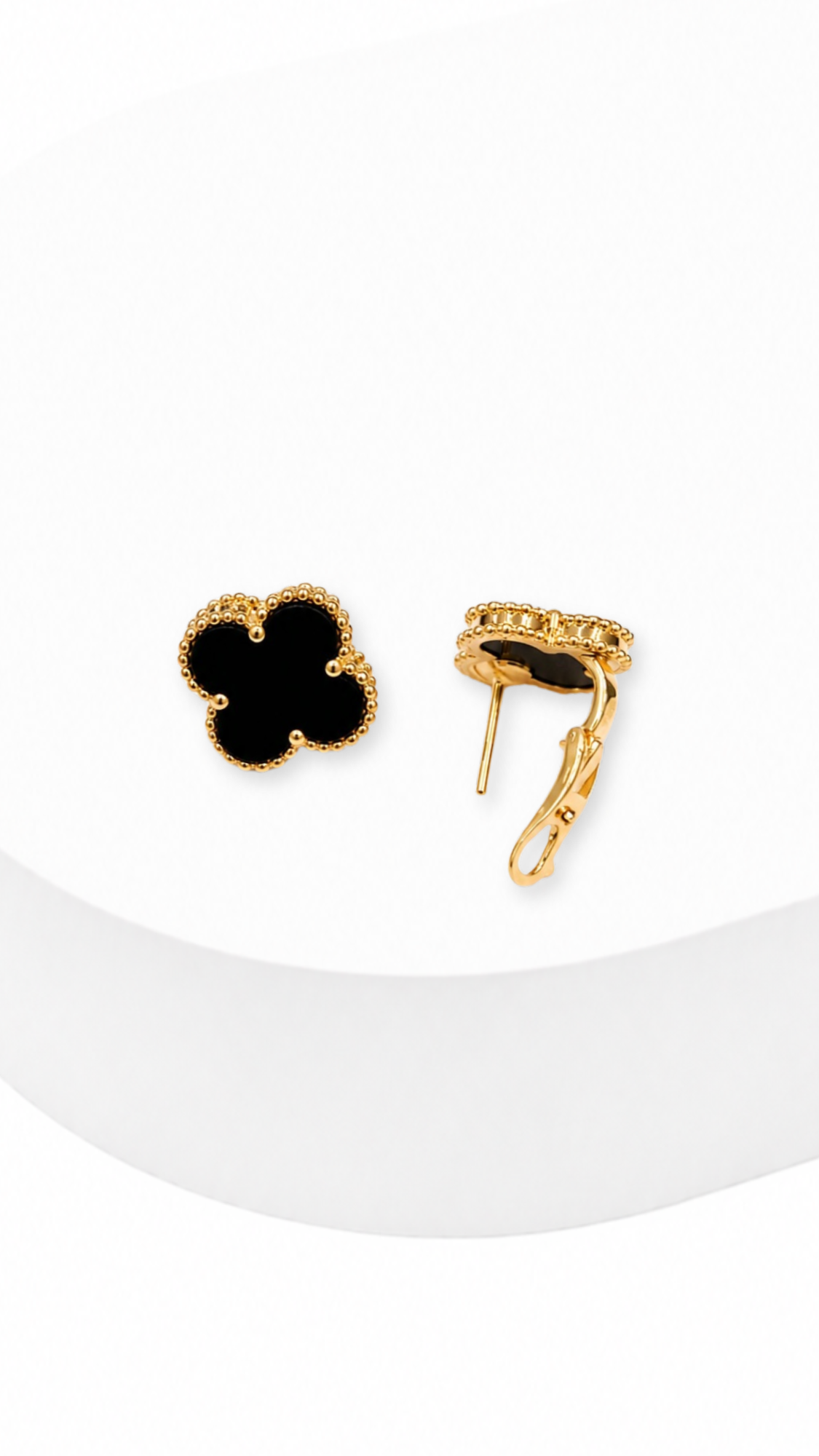 Black Flower Clip-Type Earrings