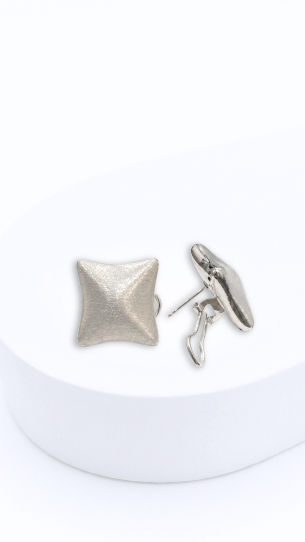 Satin Cushion Square Clip-Type Earrings White Gold Matte