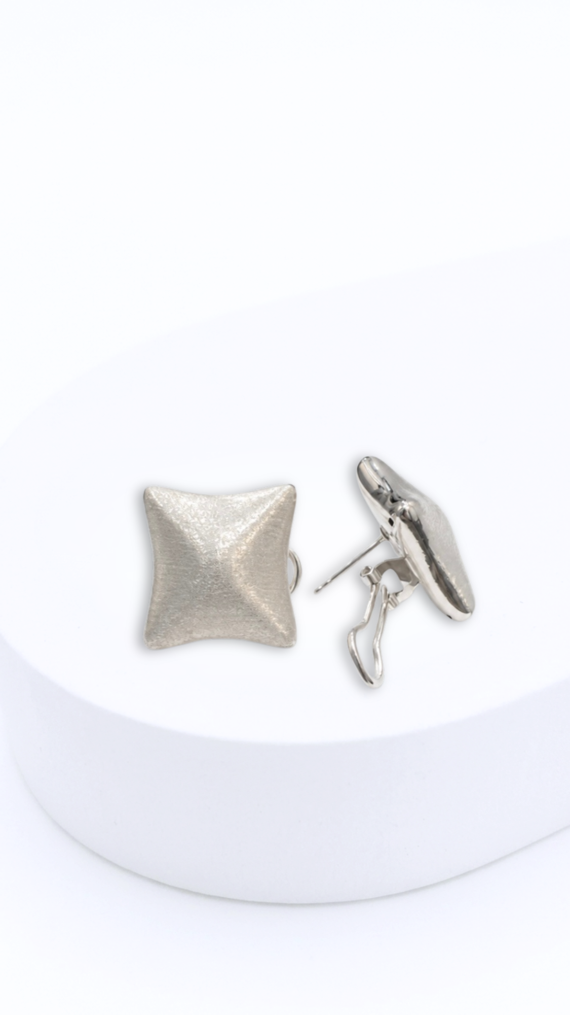 Satin Cushion Square Clip-Type Earrings White Gold Matte