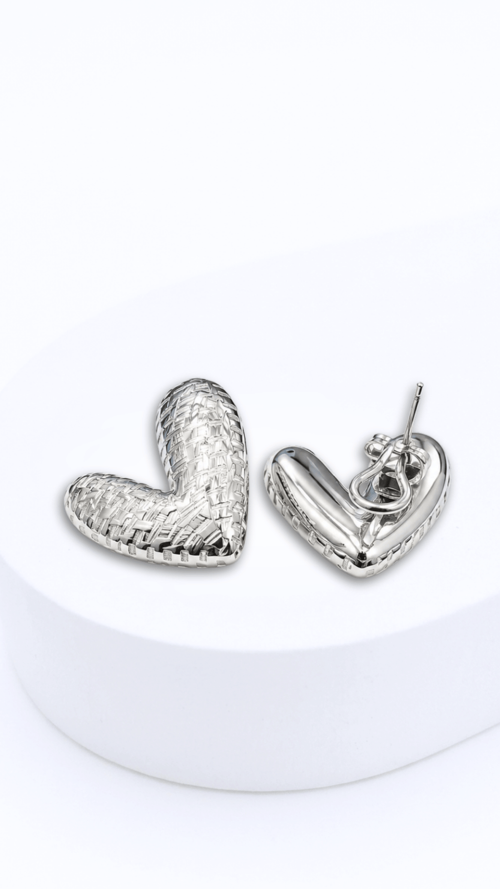 Woven Heart Electroform Clip-Type Earrings White Gold