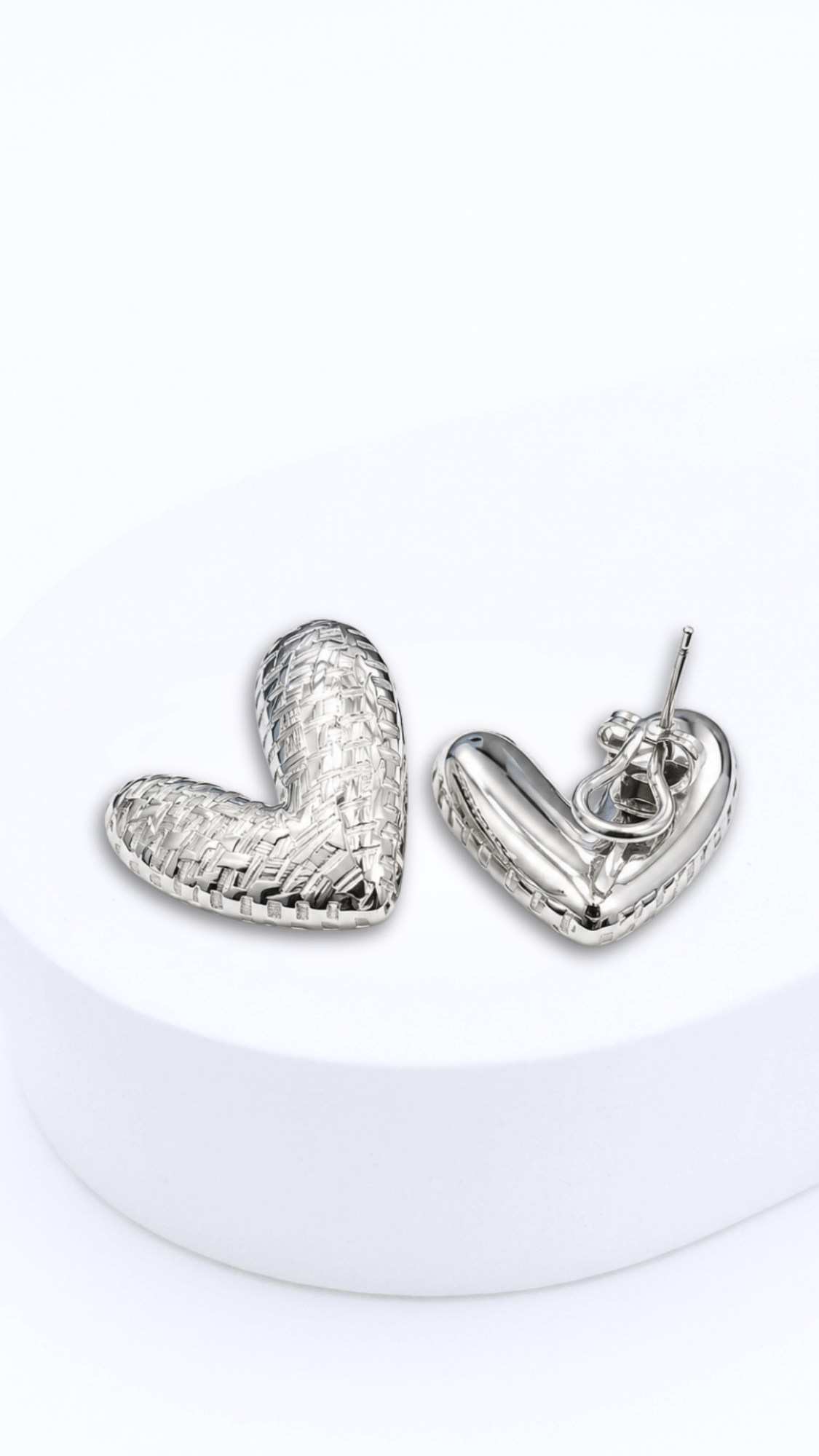 Woven Heart Electroform Clip-Type Earrings White Gold