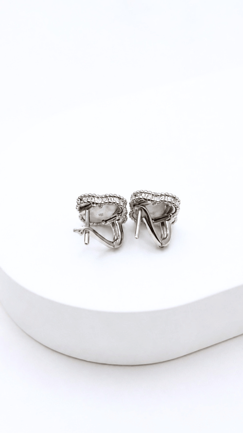 Four-Leaf Clover Earrings Clip-Type White Gold 15mm