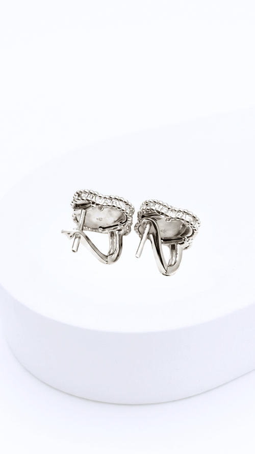Four-Leaf Clover Earrings Clip-Type White Gold 15mm