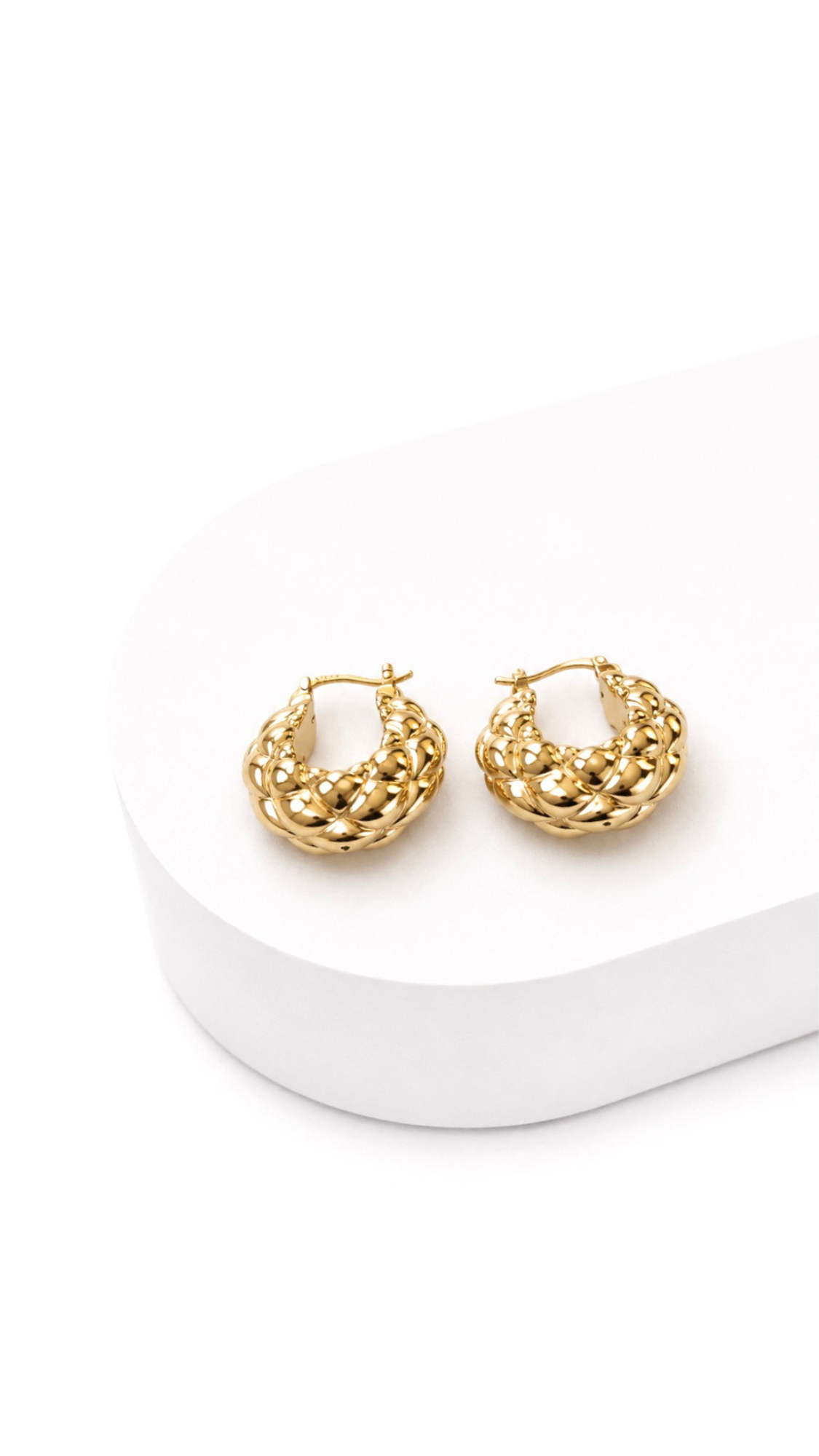 Quilted Round Huggie Electroform Earrings