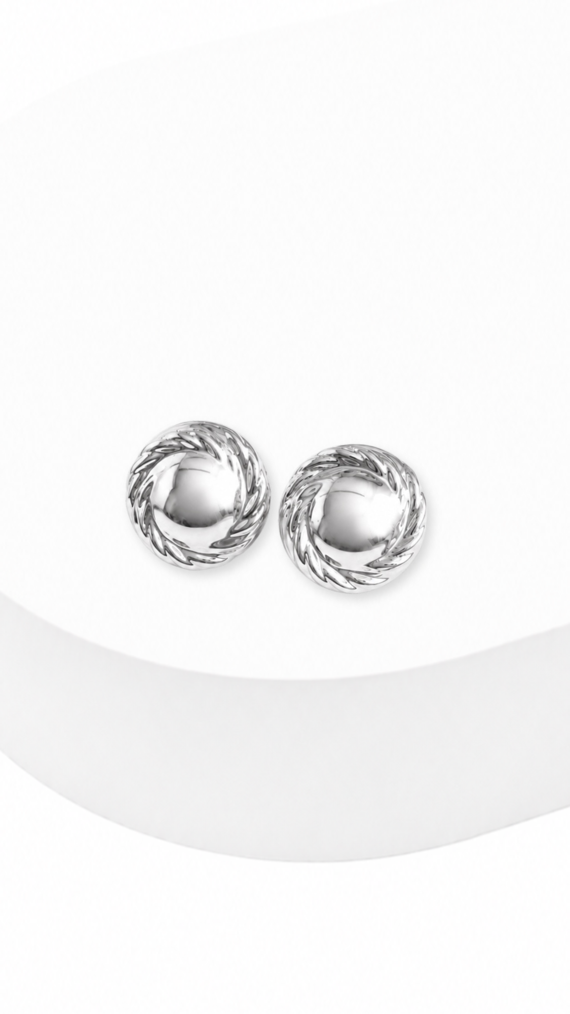 Half Button Spiral Clip-Type Earrings White Gold
