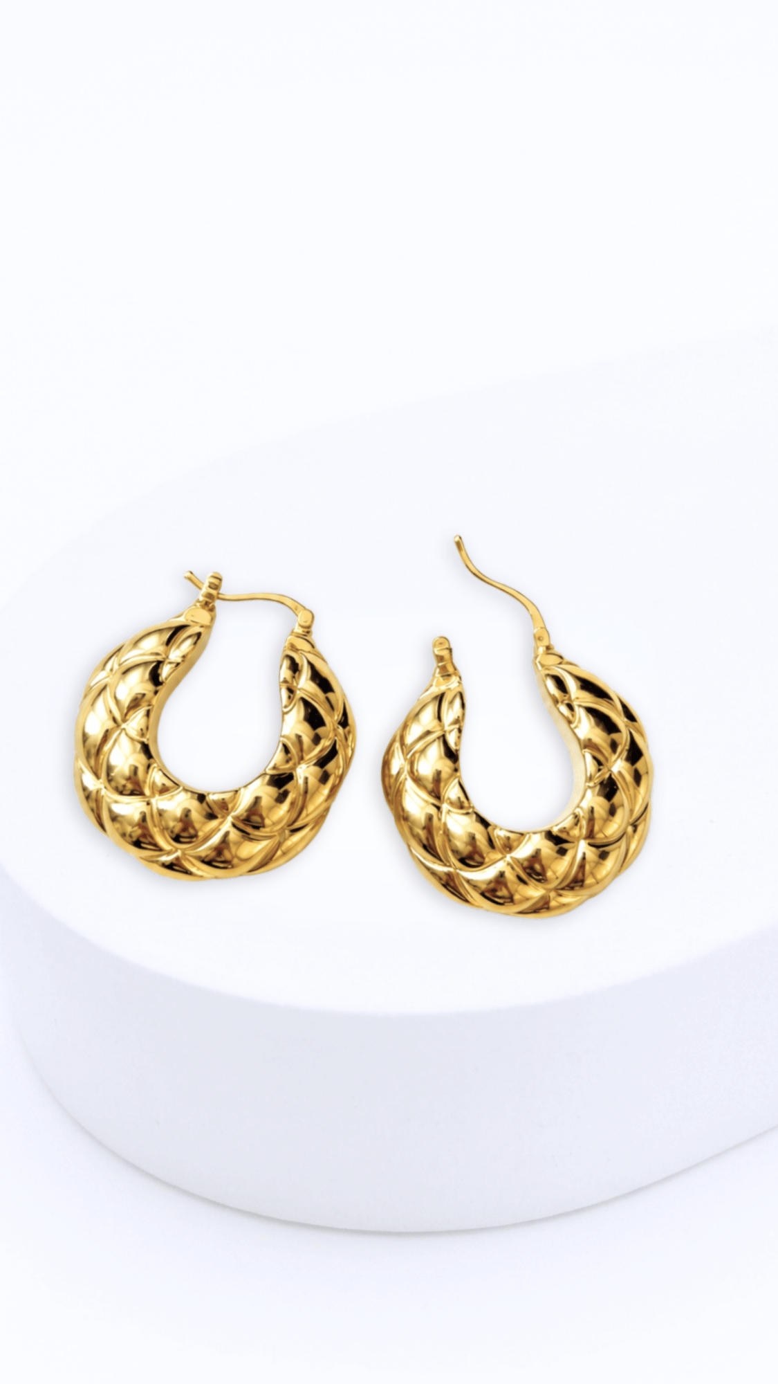 Quilted Round Huggie Electroform Earrings