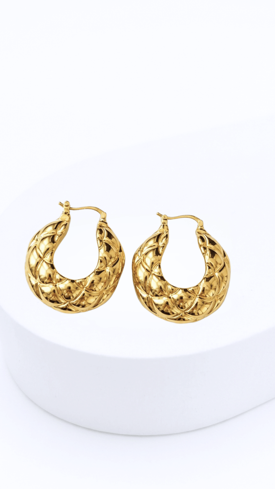 Quilted Round Huggie Electroform Earrings