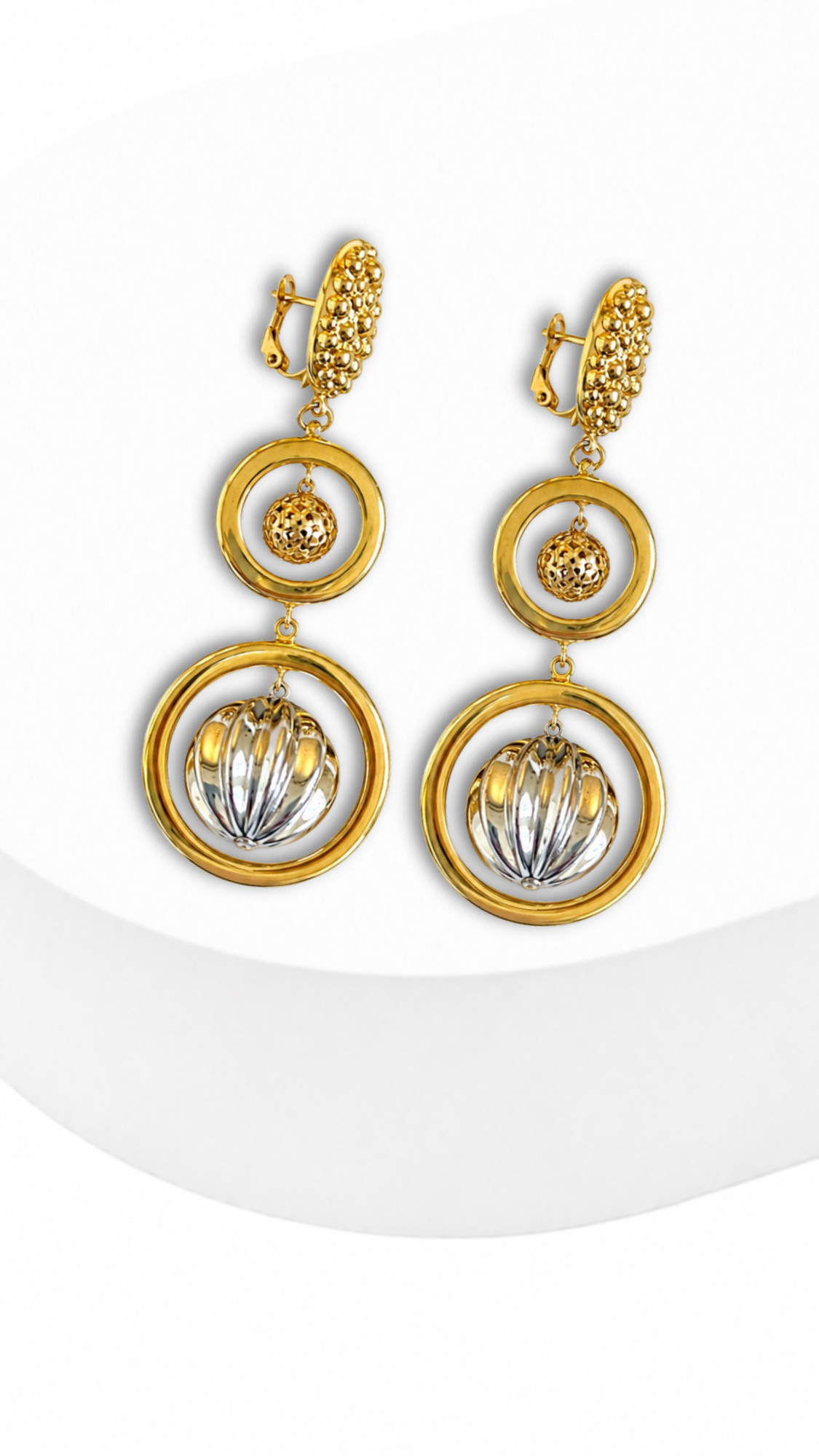 Ball Electroform Dangling Earrings Two-Tone