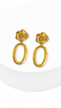 Flower Oval Electroform Dangling Earrings