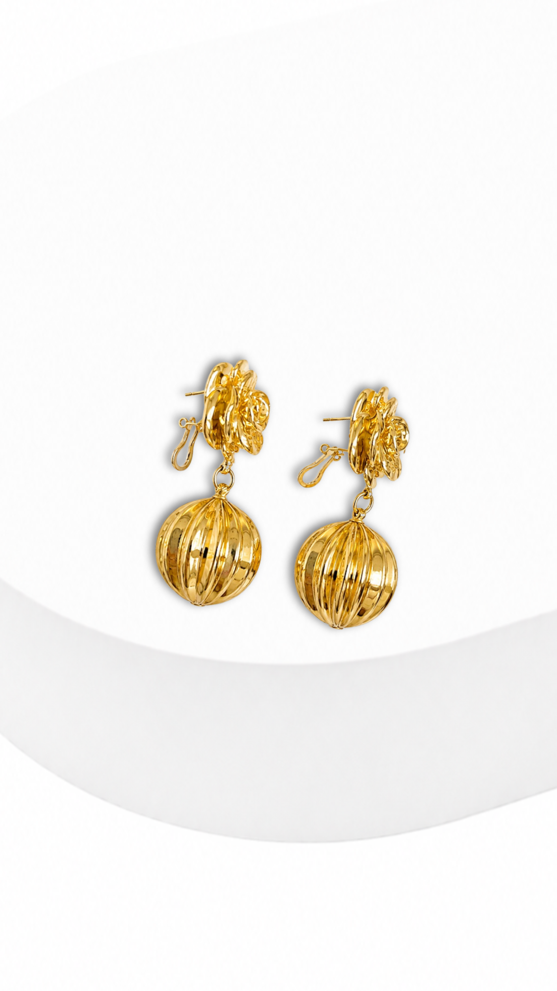 Flower Ball With Design Electroform Dangling Earrings
