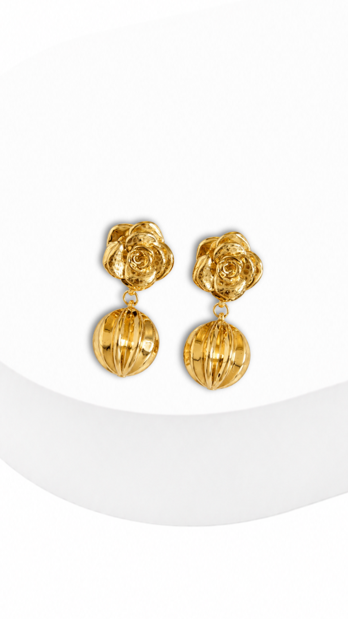 Flower Ball With Design Electroform Dangling Earrings