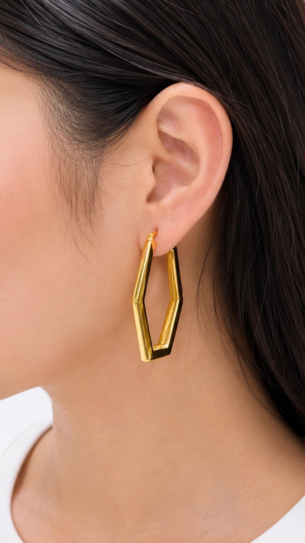 Elongated Hexagon Hoop Earrings Electroform