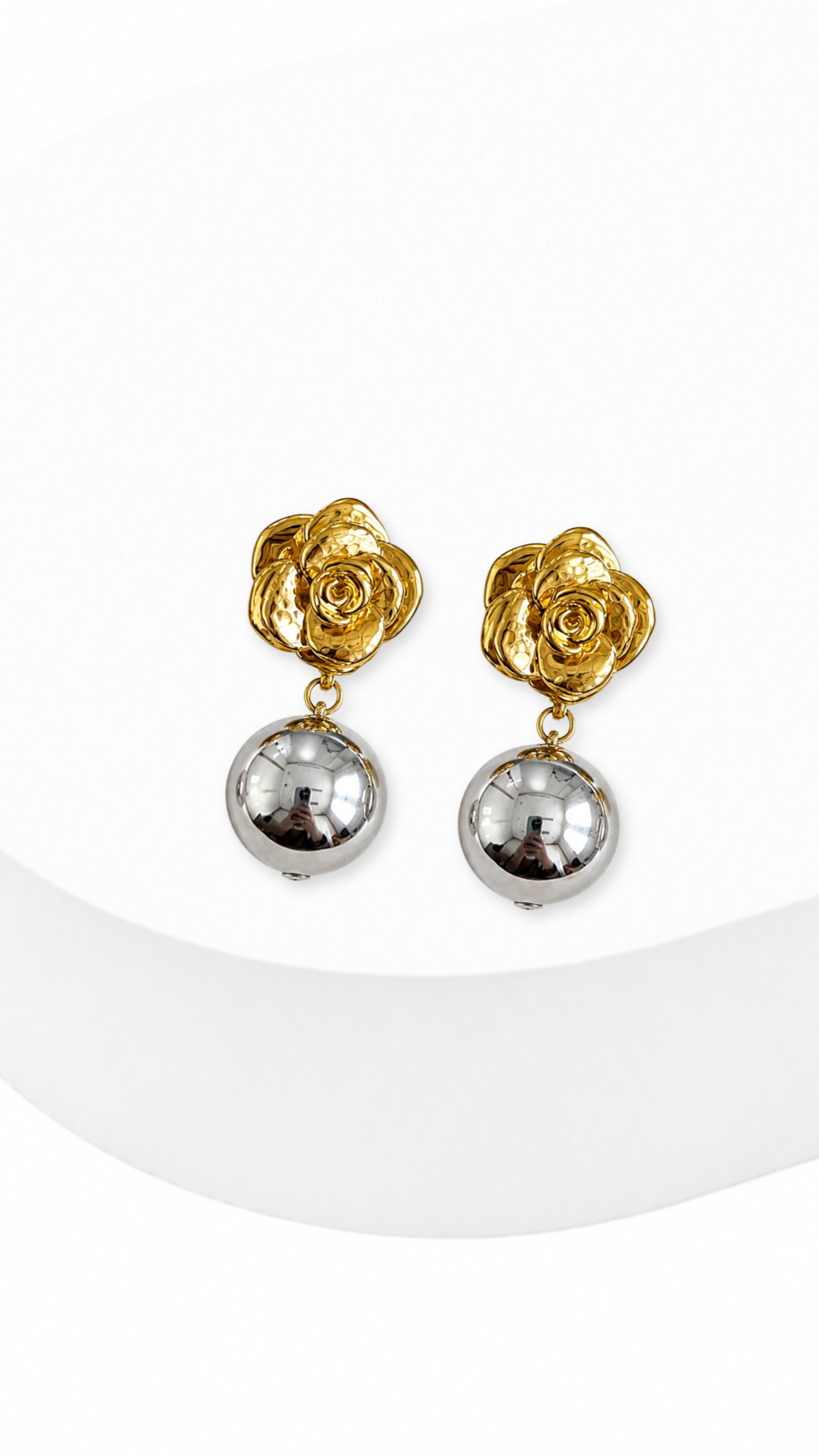 Flower Ball Electroform Dangling Earrings Two-Tone