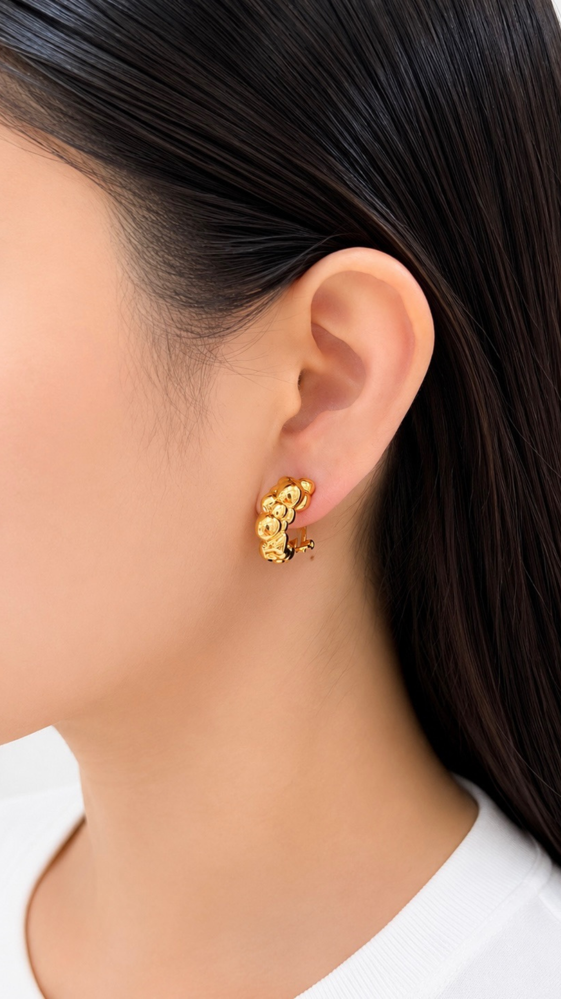Golden Bubble Bloom Clip Type Earrings