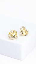 HKY Face With Heart-Shape Stones Arrangement Stud Earrings
