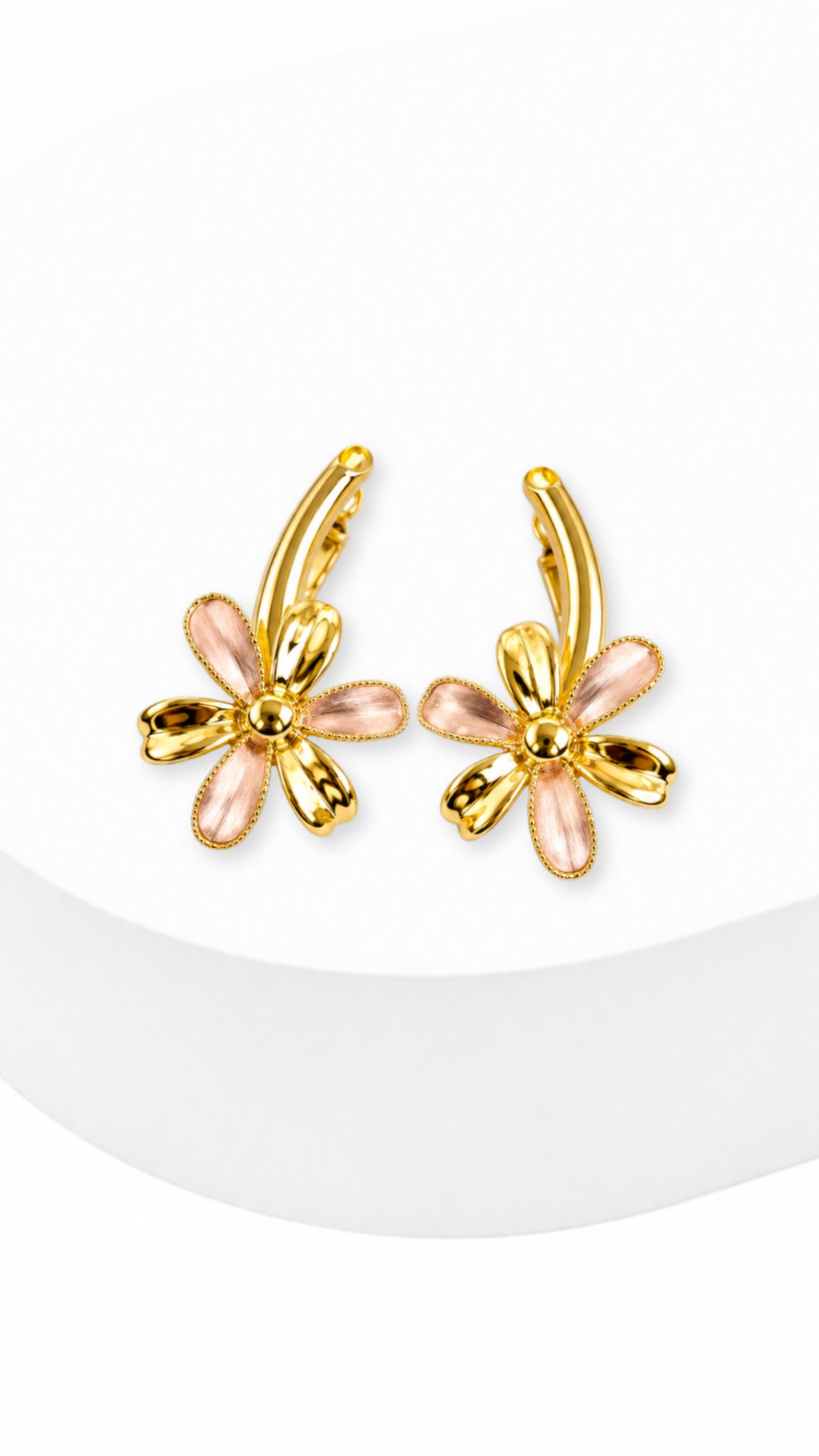 Flower Dangle Clip-Type Earrings Rose Gold And Yellow Gold