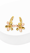Flower Dangle Clip-Type Earrings Rose Gold And Yellow Gold