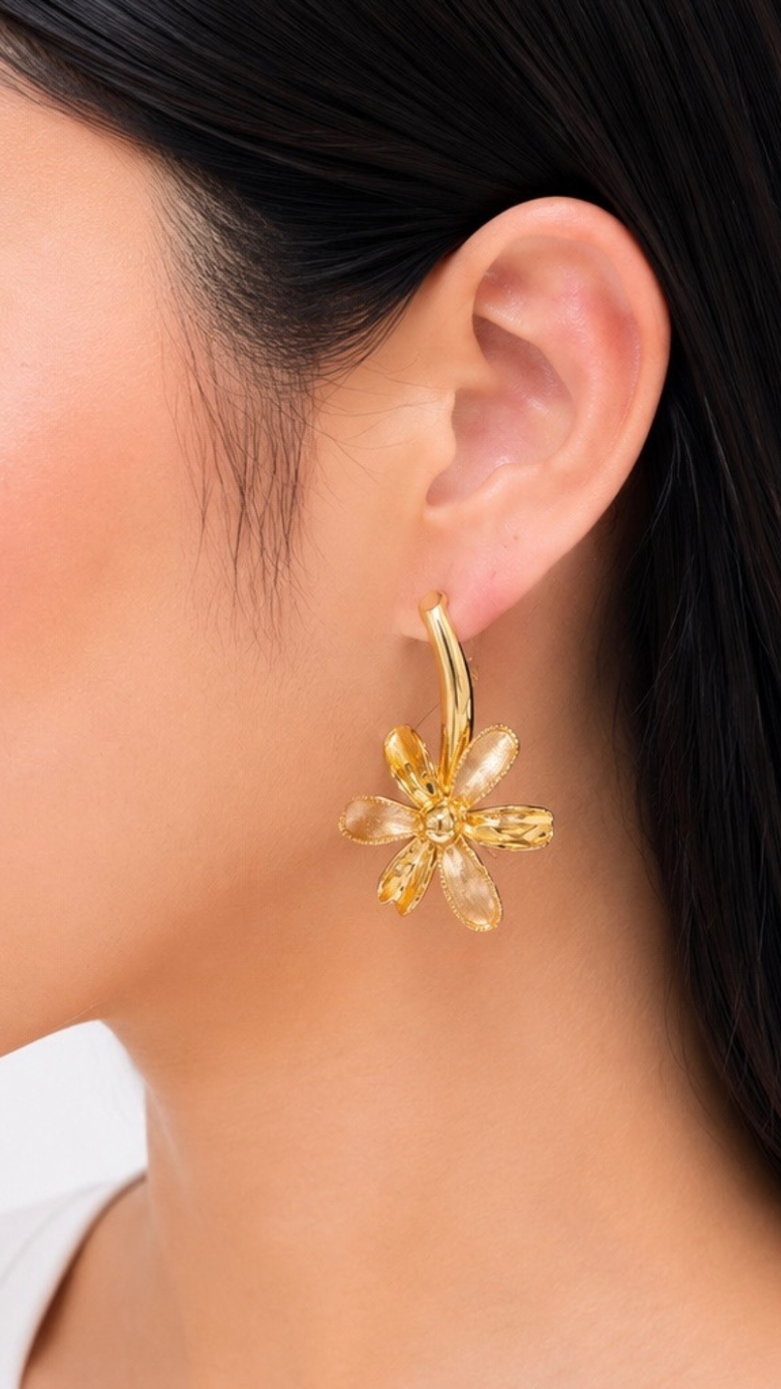 Flower Dangle Clip-Type Earrings Rose Gold And Yellow Gold