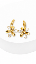 Flower Dangle Clip-Type Earrings White Gold and Yellow Gold