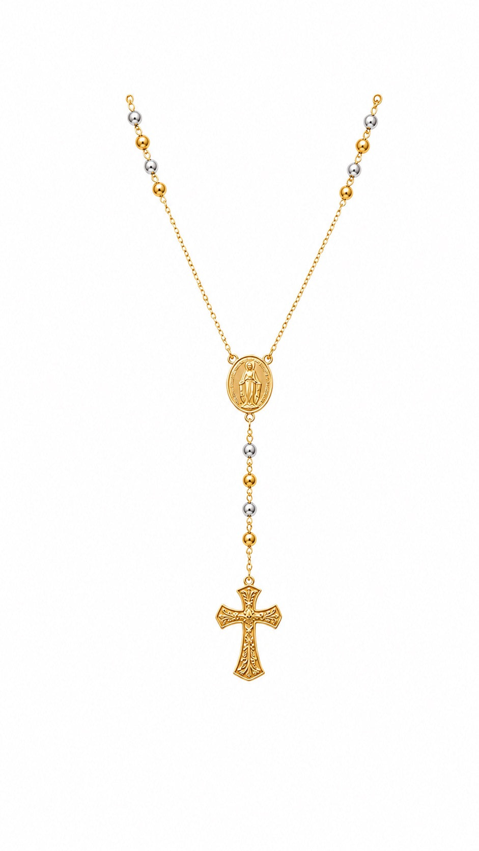 Rosary Necklace Two Tone - Size 25.5