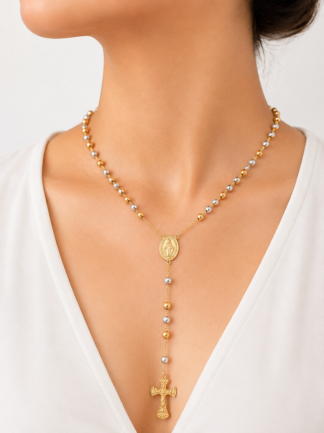 Rosary Necklace Two Tone - Size 25.5