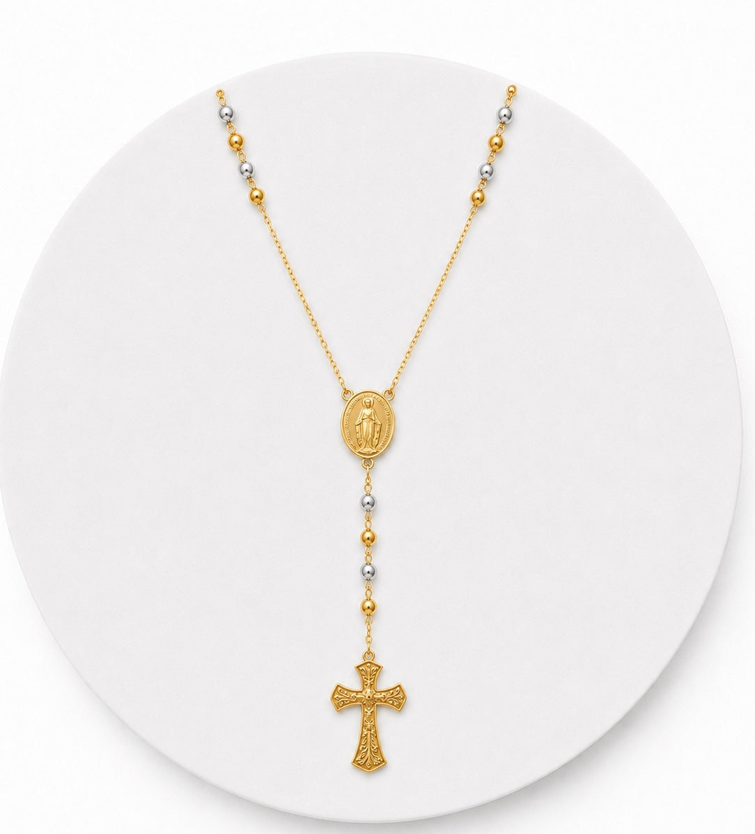 Rosary Necklace Two Tone - Size 25.5