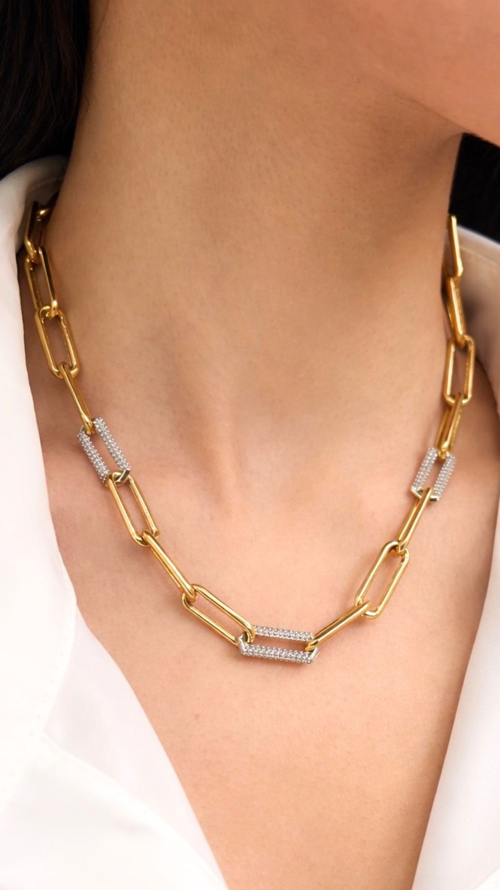 Paper Clip Link Necklace With Stones 18"