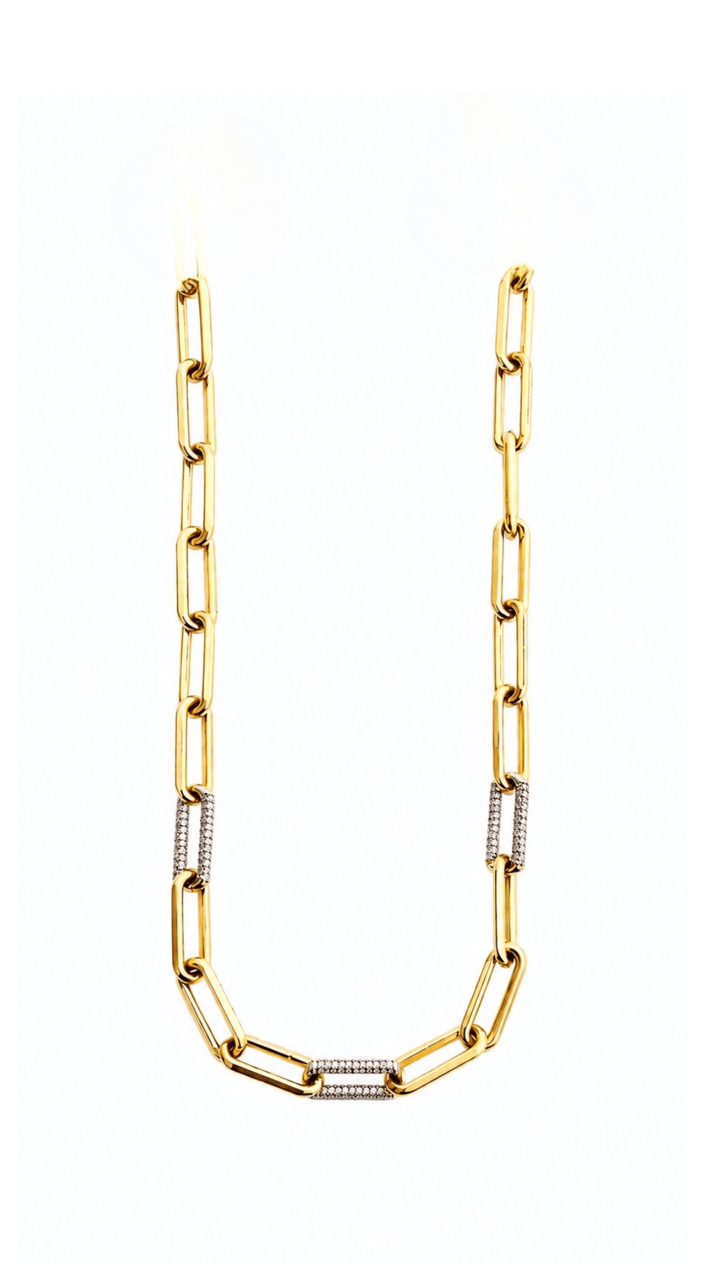Paper Clip Link Necklace With Stones - Size 18