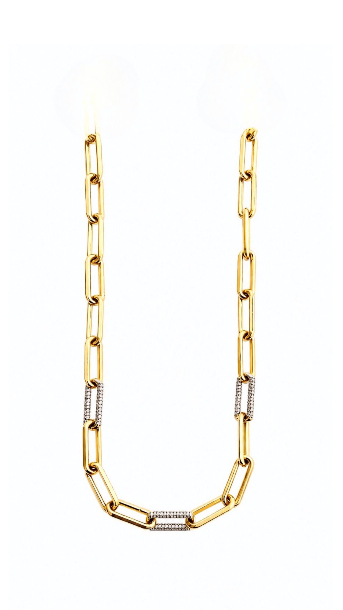 Paper Clip Link Necklace With Stones - Size 18
