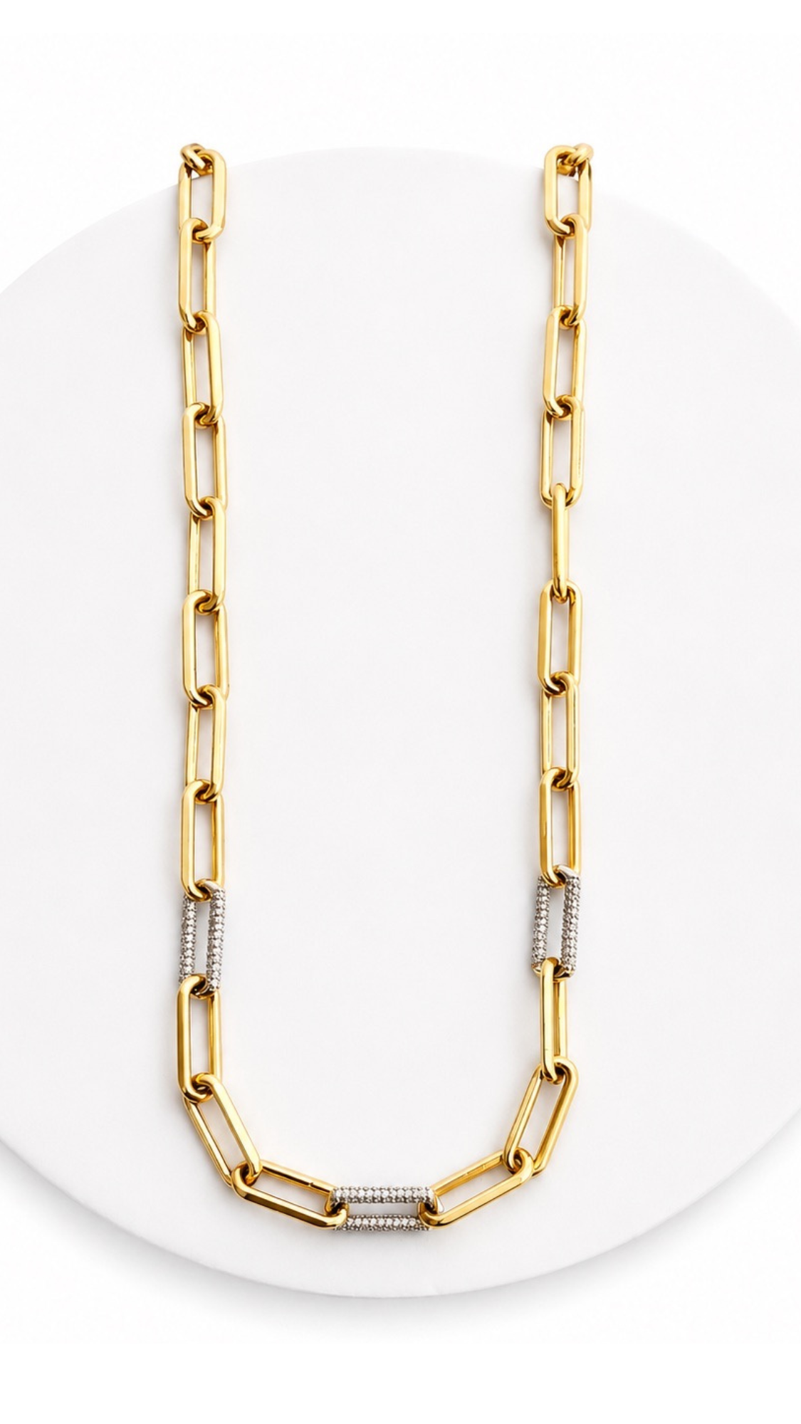 Paper Clip Link Necklace With Stones 18"