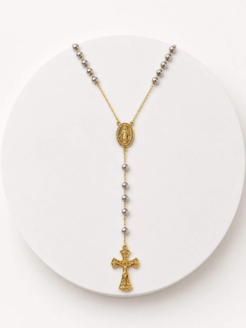 Rosary Necklace Two Tone - Size 22