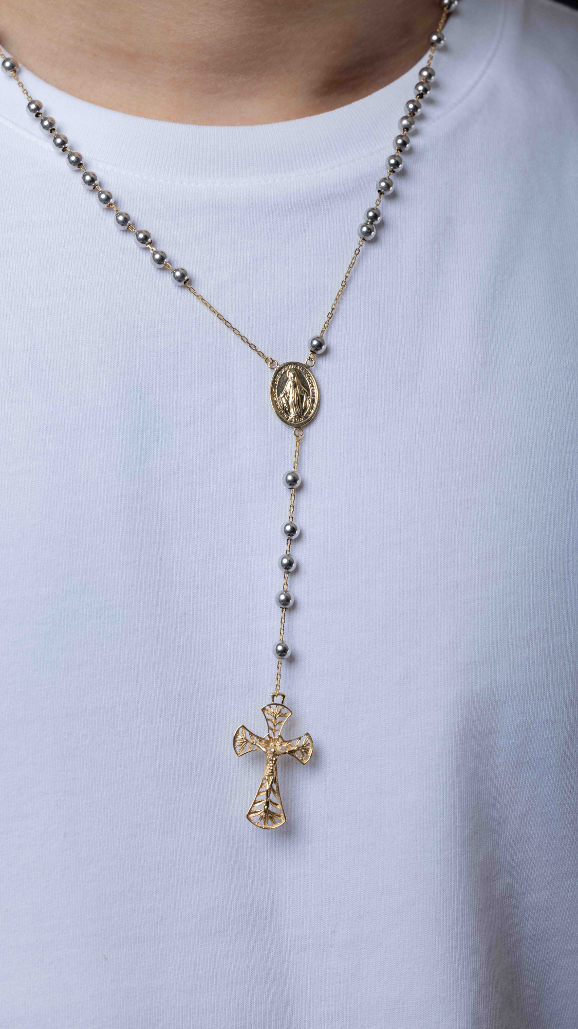 Rosary Necklace Two Tone - Size 22